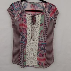 Daniel rainn Sheer Blouse Top With Crochet Size XS